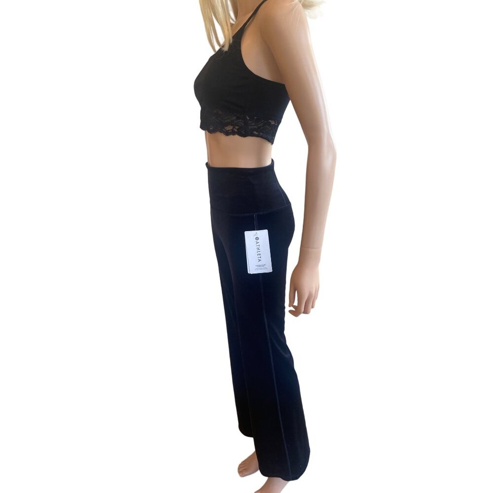 NWT Athleta XS Elation Velvet Flare Pant Black Pants High-Rise Flared $109 - Picture 3 of 16